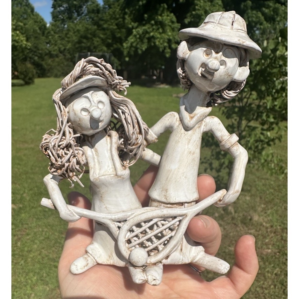 Dino Bencini Italian Pottery Statue Figurine Mixed Doubles Tennis Players 1 Chip